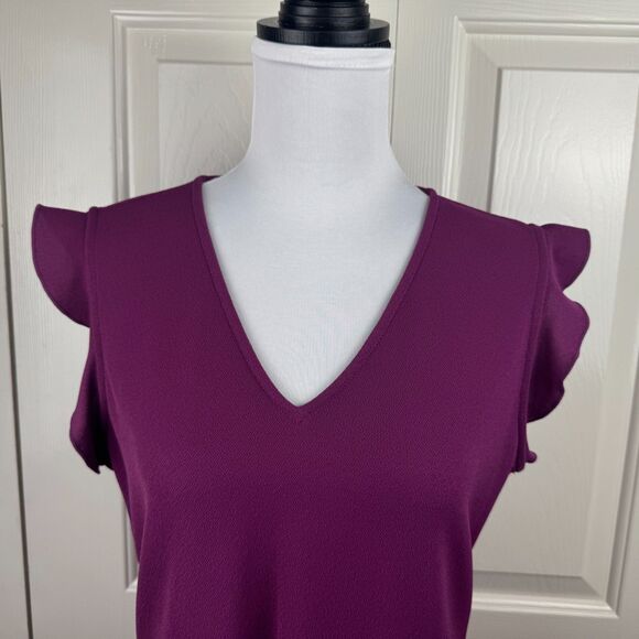 Calvin Klein Women Top Sz M Purple Knit VNeck Cap Ruffle Sleeve - Picture 2 of 8